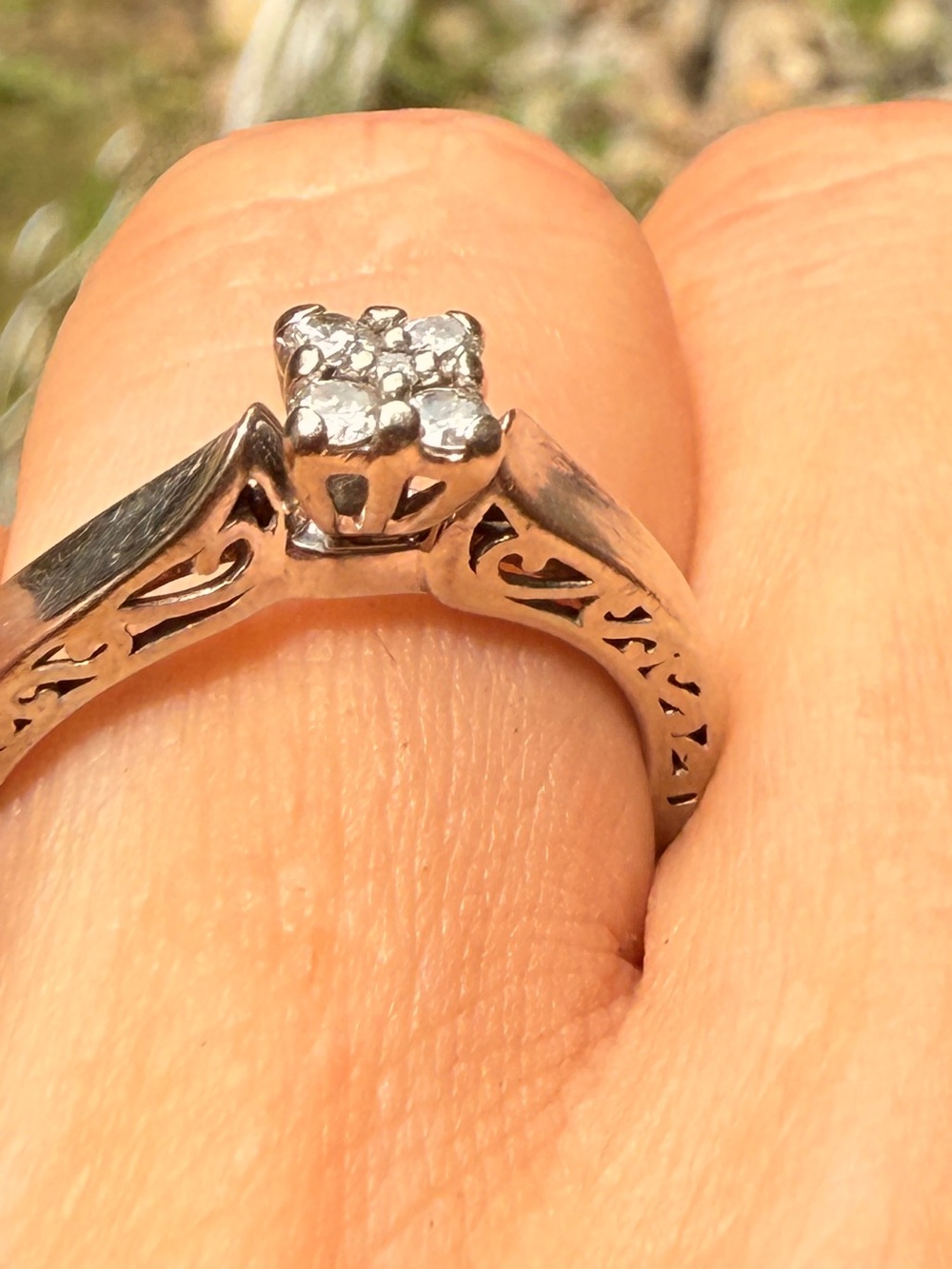 VTG 10kt Gold Diamond Filigree Ring sz7